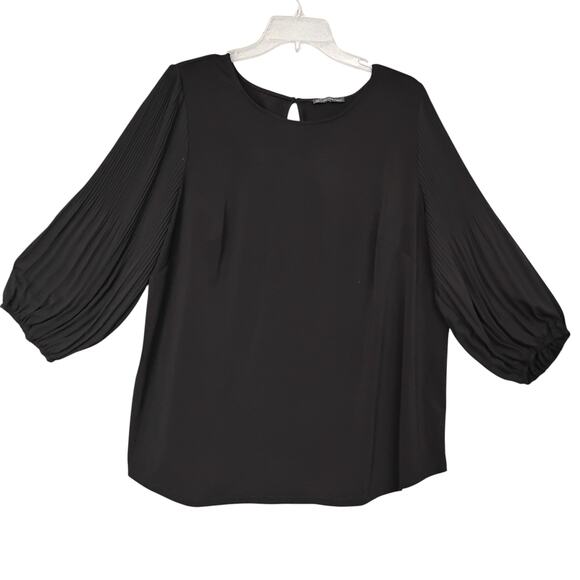 Adrianna Papell Blouse Size 3X Black Plisse 3/4 Sleeves Pullover Round Neck - Picture 4 of 11